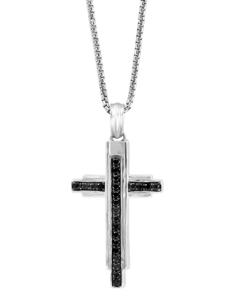 EFFY® Men's Black Spinel Cross 22" Pendant Necklace (3/4 ct. t.w.) in Sterling Silver