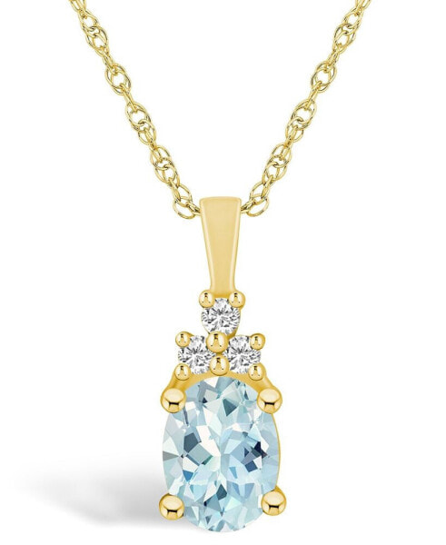 Macy's aquamarine (1-1/7 Ct. T.W.) and Diamond (1/10 Ct. T.W.) Pendant Necklace in 14K Yellow Gold