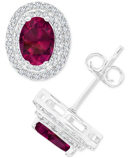 Amethyst (1-3/8 ct. t.w.) & Lab Grown White Sapphire (1/2 ct. t.w.) Oval Halo Birthstone Stud Earrings in Sterlings Silver (Also in Additional Birthstones)