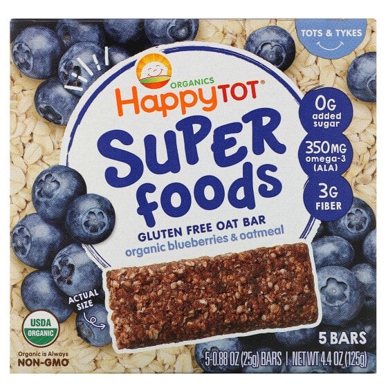 Happy Tot, Superfoods, Gluten Free Oat Bar, Organic Blueberries & Oatmeal, 5 Bars, 0.88 oz (25 g) Each