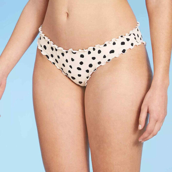 Women's Ruffle Cheeky Bikini Bottom - Shade & Shore™ Cream Polka Dot