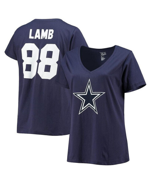 Women's CeeDee Lamb Navy Dallas Cowboys Plus Size Name and Number V-Neck T-shirt
