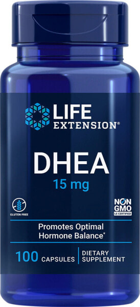 Life Extension Dhea Добавка способствует оптимальному гормональному балансу для иммунной функции, кровообращения, настроения, здоровой массы тела и др 15 мг 100 капсул