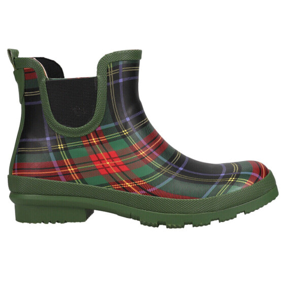 Corkys Yikes Plaid Round Toe Rain Booties Womens Green Casual Boots 80-9984-GNPL