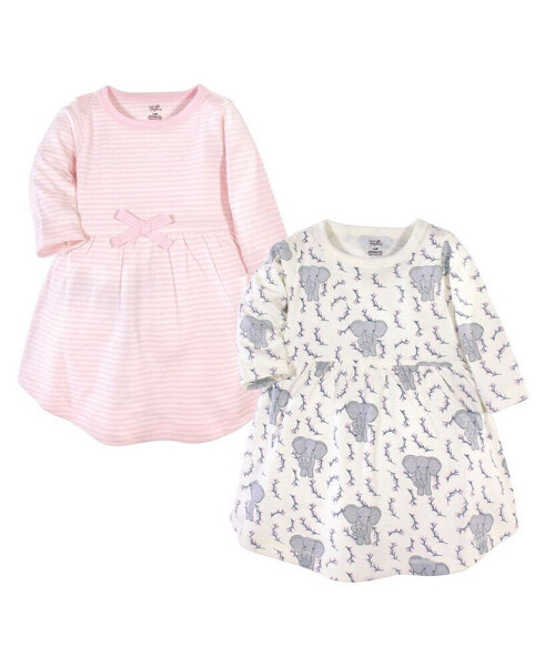 Baby Girls Baby ganic Cotton Long-Sleeve Dresses 2pk, Pink Elephant