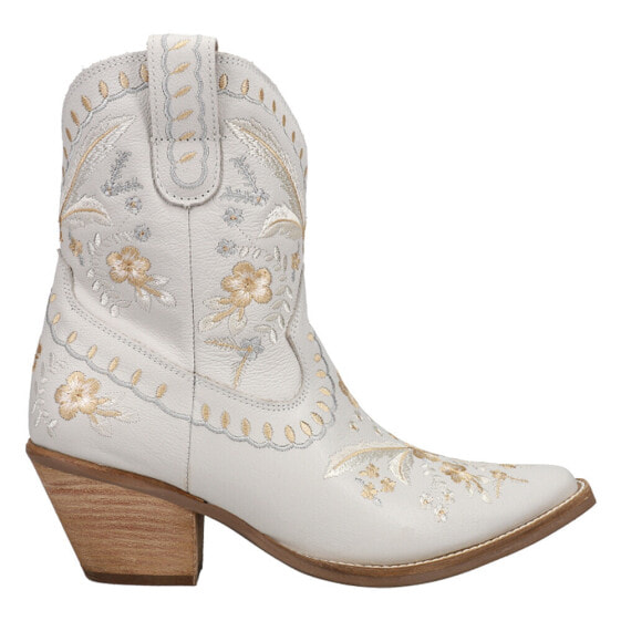 Dingo Primrose Embroidered Floral Snip Toe Cowboy Booties Womens Off White Casua