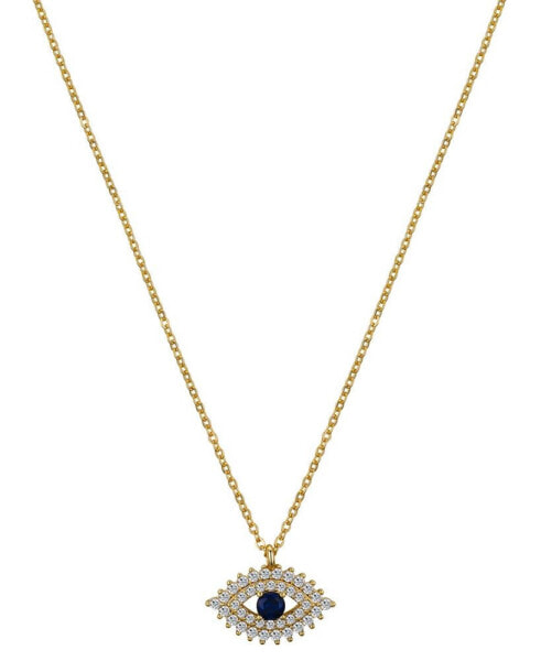 14K Gold Flash Plated Dark Blue and Clear Cubic Zirconia Evil Eye Pendant Necklace