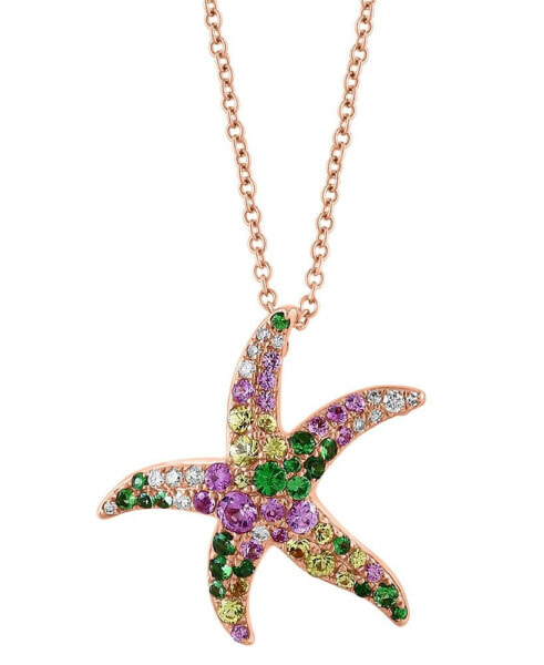 EFFY® Multi-Gemstone (3/4 ct. t.w.) & Diamond (1/10 ct. t.w.) Starfish 18" Pendant Necklace in 14k Rose Gold