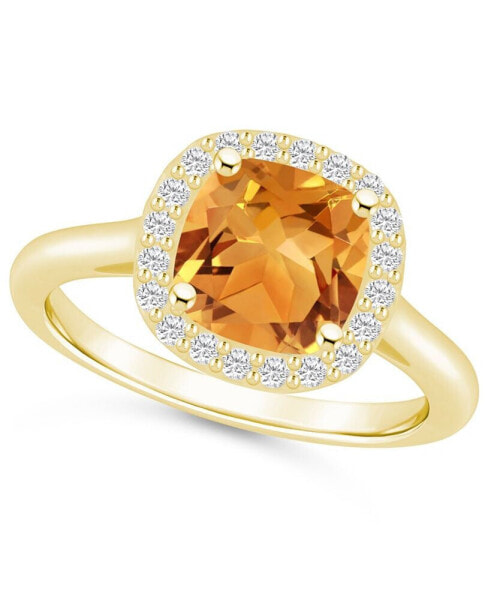 Citrine (2 ct. t.w.) and Diamond (1/4 ct. t.w.) Halo Ring in 14K Yellow Gold