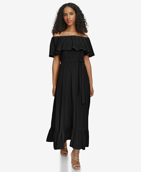 Women's Off-The-Shoulder Flounce Maxi Dress