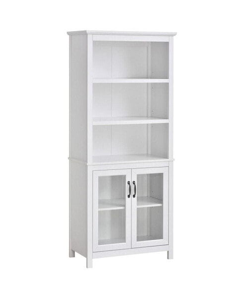 71" Bookcase Storage Hutch Cabinet with Adjustable Shelves and Glass Doors for Home Office, Kitchen, Living Room, White