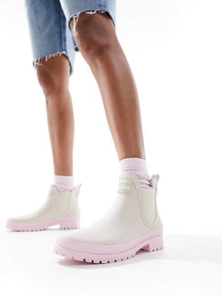 Barbour Mallow short wellington boots in stone exclusive to asos