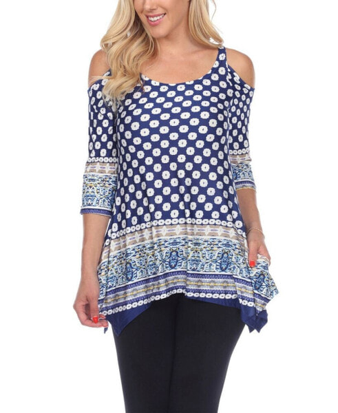 Women's Printed Cold Shoulder Tunic Top