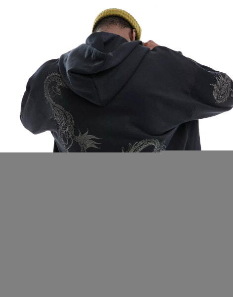 ASOS DESIGN oversized hoodie in black with dragon embroidery