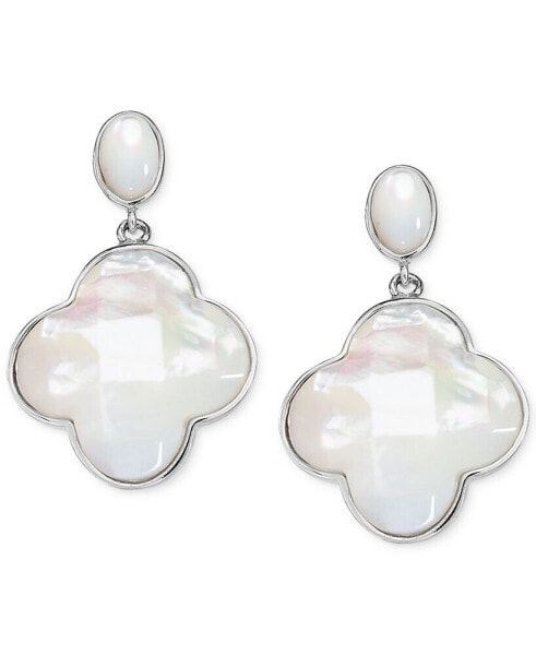 Mother-of-Pearl Clover Drop Earrings in Sterling Silver