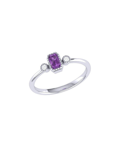 Emerald Cut Amethyst Gemstone, Natural Diamonds Birthstone Ring in 14K White Gold