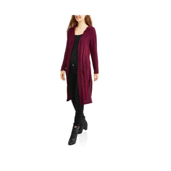 Faded Glory Women's Ribbed Duster Maxi Cardigan with Hoodie Size Small 4-6