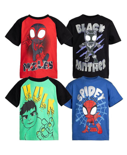 Toddler Boys Spidey and His Amazing Friends 4 Pack Pullover T-Shirts Red / Blue/ Black / Green