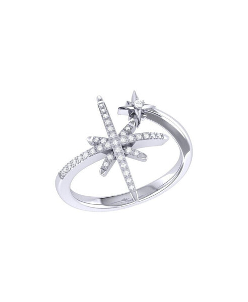 North Star Duo Design Sterling Silver Diamond Women Ring