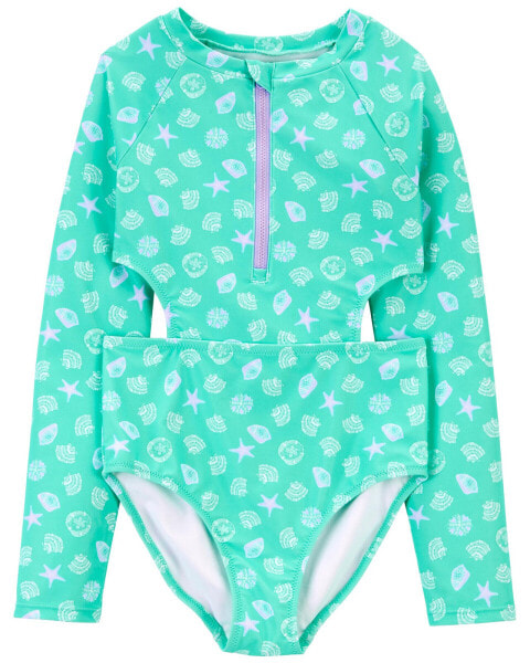 Kid 1-Piece Long Sleeve Cut-Out Swimsuit 6-6X