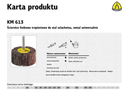 KLINGSPOR ŚCIERNICA LISTKOWA TRZPIENIOWA KM613 40mm x 20mm x 6mm gr.120