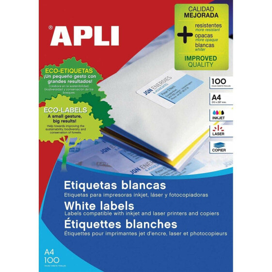 Клейкие этикетки Apli Белый 100 Листья 64,6 x 33,8 mm
