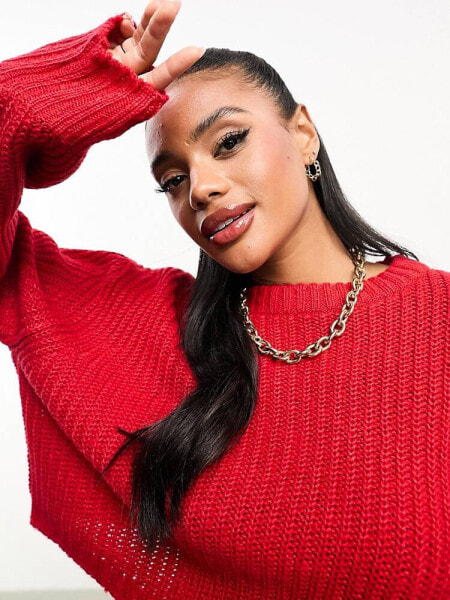 Threadbare Bea crew neck cropped jumper in red