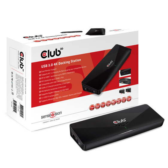 Club 3D CSV-3103D The Club 3D Universal USB 3.1 Gen 1 UHD 4K Docking station DisplayLink™ - Wired - USB 3.2 Gen 1 (3.1 Gen 1) Type-A - 1.4a - USB - 10,100,1000 Mbit/s - Black