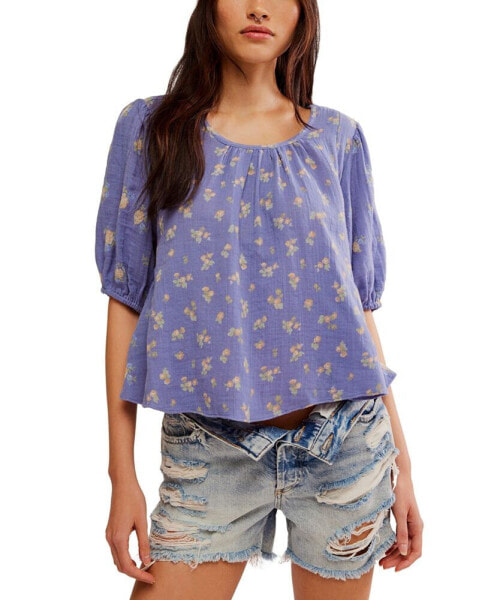 Women's Chloe Printed Cotton Cutout Tie-Back Top