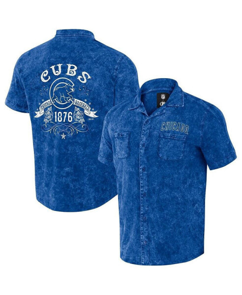 Men's Darius Rucker Collection by Royal Distressed Chicago Cubs Denim Team Color Button-Up Shirt