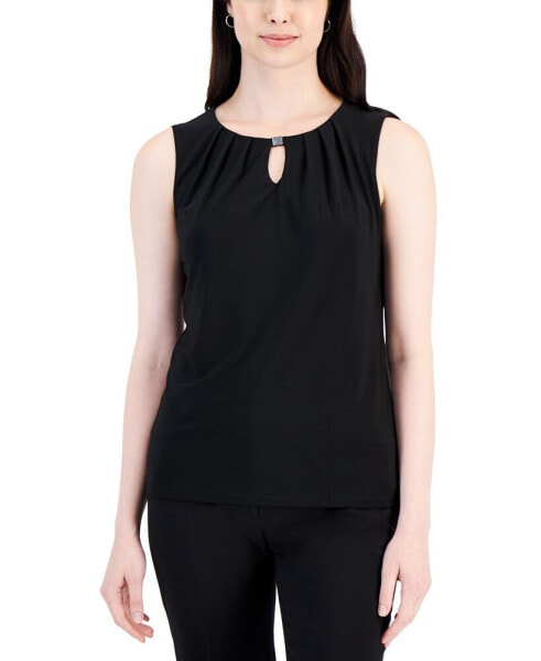 Petite Pleated Keyhole-Neck Sleeveless Top