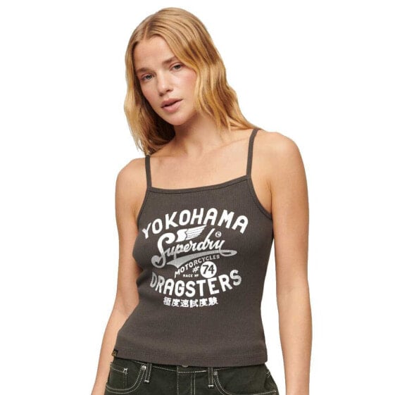 SUPERDRY Retro Rocker Graphic Rib Cami Sleeveless V Neck T-Shirt