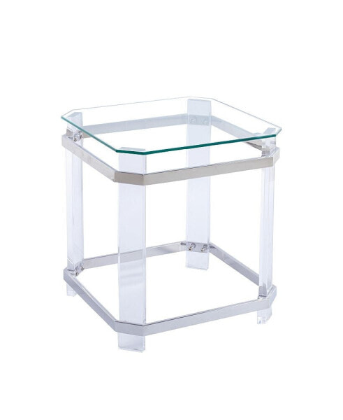 Silver Stainless Steel With Acrylic Frame Clear Glass Top End Table