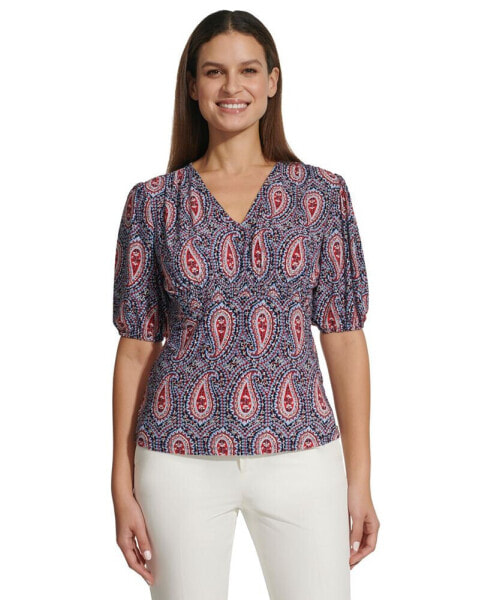 Women's Smocked Paisley-Print Top