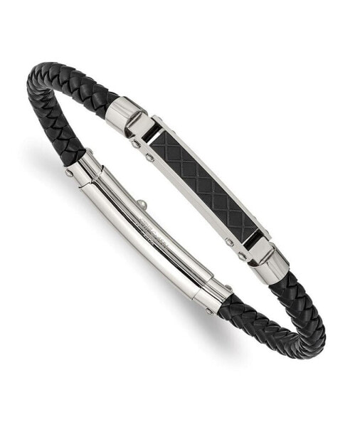 Stainless Steel Black IP-plated Leather Adjustable Bracelet