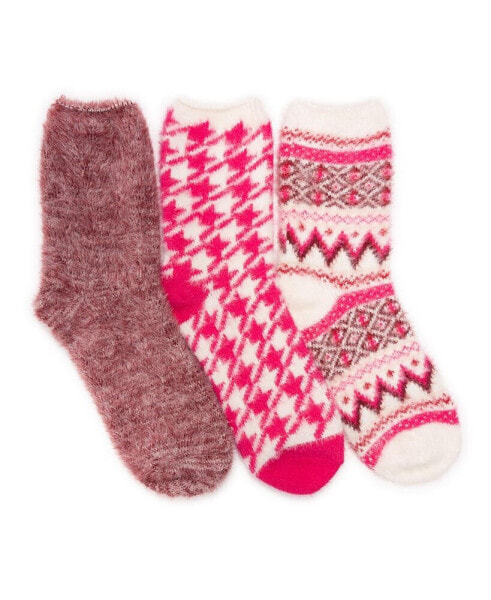 Women's Set of 3 Fuzzy Yarn Socks-