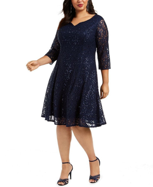 Plus Size Sequined Lace Dress