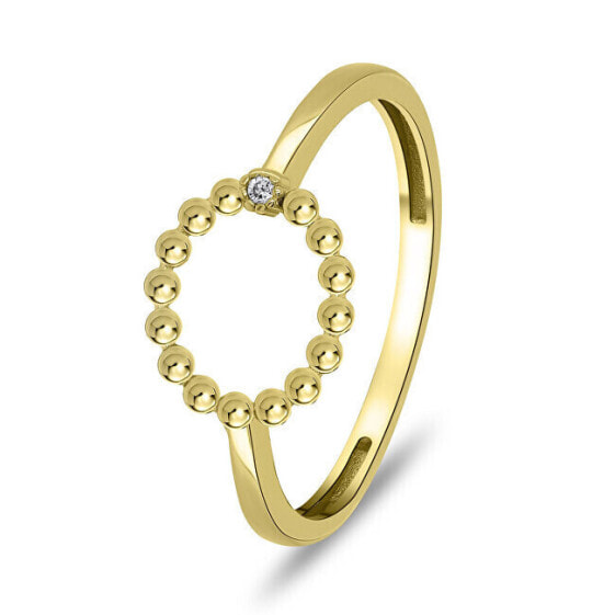 Modern gold-plated ring with clear zircon RI009Y