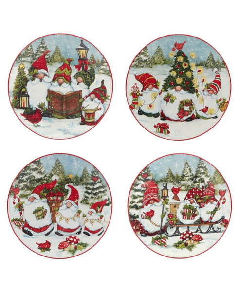 Christmas Gnomes 9" Dessert Plates Set of 4, Service for 4