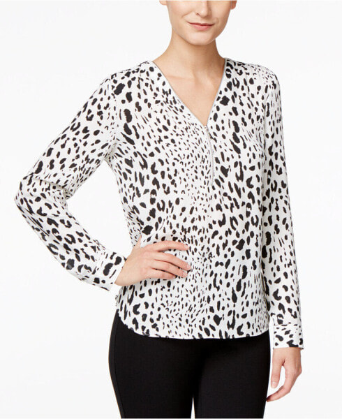 INC International Concepts Women's Zip Front Blouse Long Sleeve White Black 12