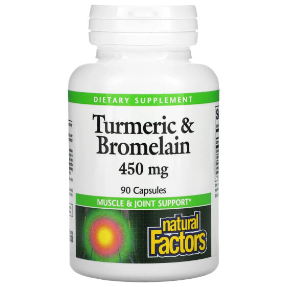 Витамины и БАДы Натуральные средства Natural Factors Куркума и бромелаин 450 мг, 180 капсул
