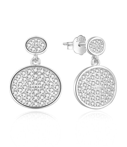 Modern silver earrings with cubic zircons E0002555