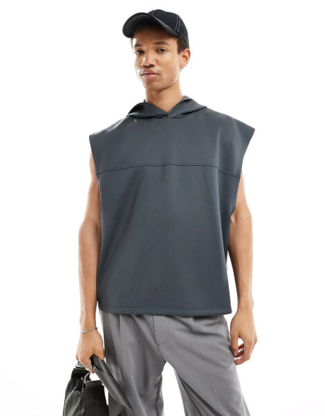 ASOS DESIGN oversized sleeveless scuba hoodie in charcoal