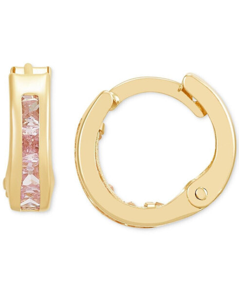 Children's Cubic Zirconia Extra Small Huggie Hoop Earrings in 14k Gold, 10mm