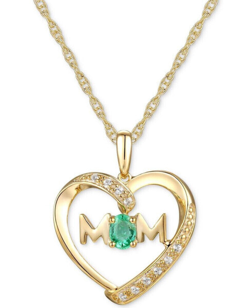Macy's emerald (1/6 ct. t.w.) & Diamond Accent Mom Heart 18" Pendant Necklace in 14k Gold