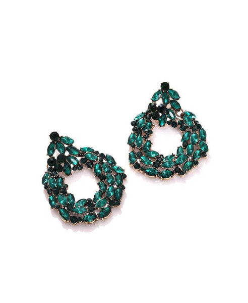 Women's Green Embellished Circular Drop Earrings