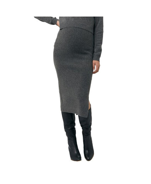 Юбка для беременных Ripe Maternity модель Dani Knit Midi с разрезом, угольно-серый