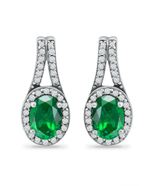 Created Green Quartz and Cubic Zirconia Halo Earrings