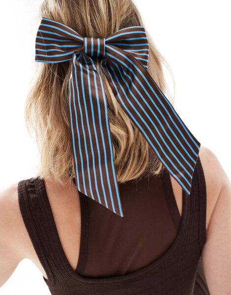 DesignB London stripe hair bow in blue