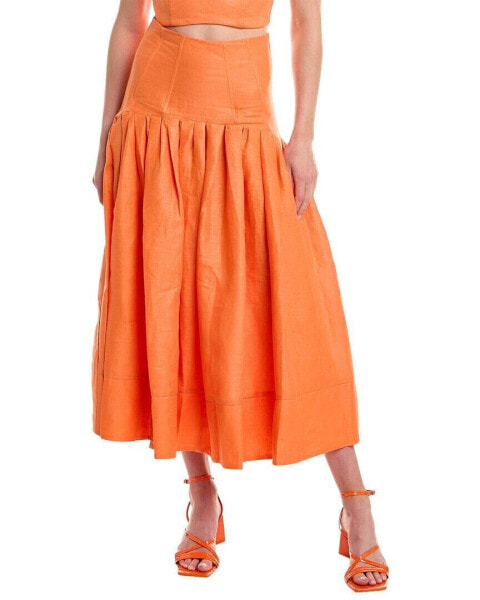 Nicholas Aniyah Corset Waistband Linen Midi Skirt Women's Orange 4